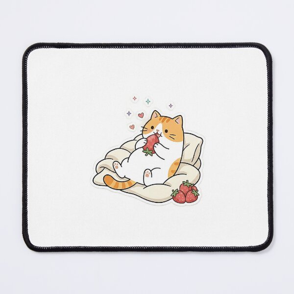 Item preview, Cute Orange Cat Eating Giant Strawberry Kawaii Fruit Lover Illustration designed and sold by NoopnyangStudio.