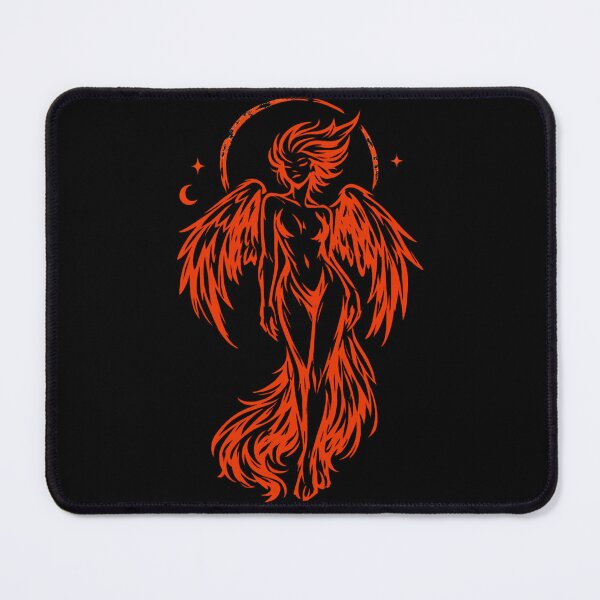 Artikelvorschau, Abstraktes Phönix-Frauen-Shirt – Minimalistische Linienzeichnung einer Feuergöttin – Design eines mythischen Vogels in gebranntem Orange – Streetwear mit himmlischem Heiligenschein entworfen und verkauft von JonelCrafts.