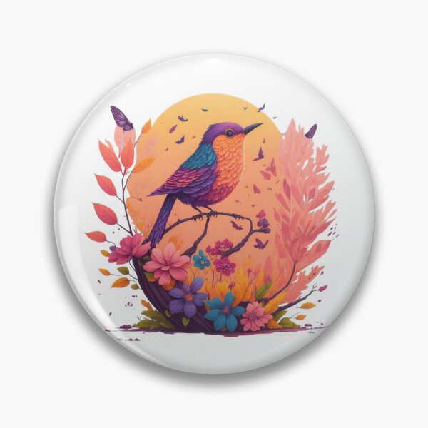 Item preview, Colorful bird amidst blossoms – Magical nature illustration | Boho wall art | Spring decor | Digital art print designed and sold by CoolContent Factory.