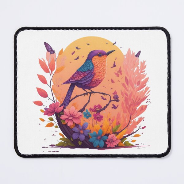 Item preview, Colorful bird amidst blossoms – Magical nature illustration | Boho wall art | Spring decor | Digital art print designed and sold by CoolContent Factory.