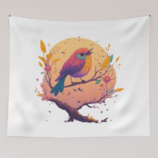 Item preview, Colorful bird on a branch – Artistic illustration with spring vibes | Explosion of color, nature art, wall decor & digital art print designed and sold by CoolContent Factory.