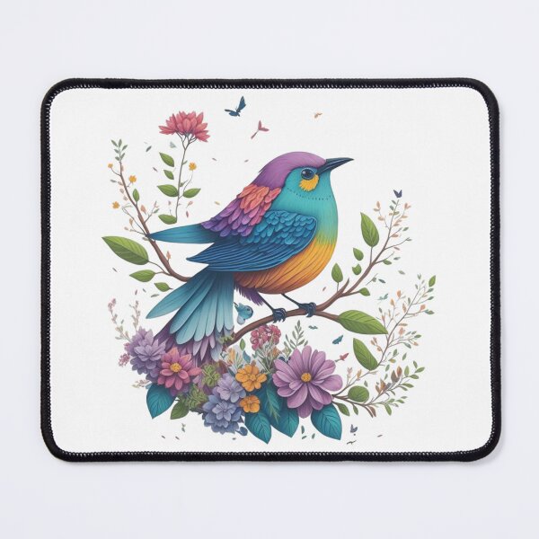 Item preview, Colorful bird on a flowering branch – Magical watercolor illustration | Floral art, fantasy animal motif, wall decor, printable art designed and sold by CoolContent Factory.