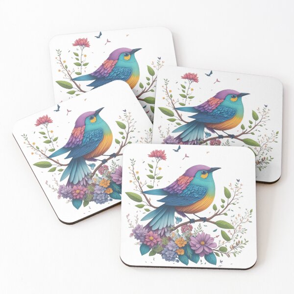Item preview, Colorful bird on a flowering branch – Magical watercolor illustration | Floral art, fantasy animal motif, wall decor, printable art designed and sold by CoolContent Factory.