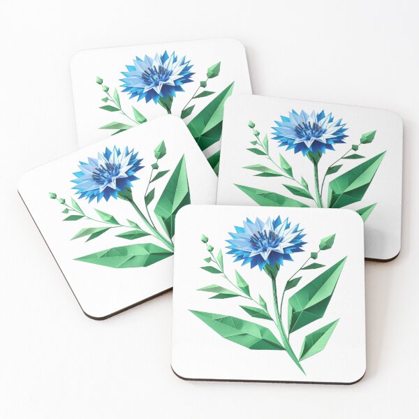 Item preview, Cornflower flower with leaves, origami style designed and sold by ArtNames.