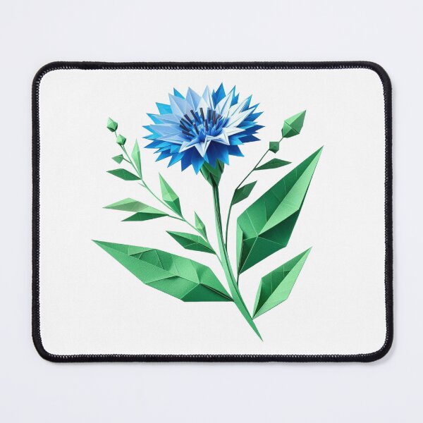 Item preview, Cornflower flower with leaves, origami style designed and sold by ArtNames.