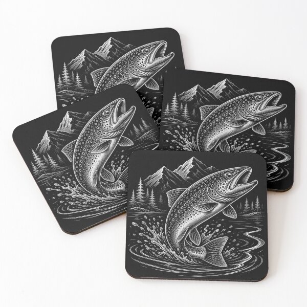 Item preview, Wild Trout Strike – Premium White Ink Fly Fishing Engraving Design designed and sold by Tomasz  Siennicki.