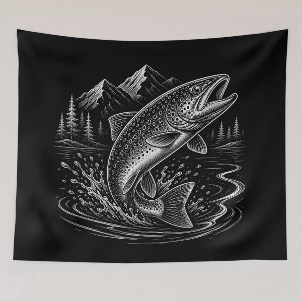 Item preview, Wild Trout Strike – Premium White Ink Fly Fishing Engraving Design designed and sold by Tomasz  Siennicki.