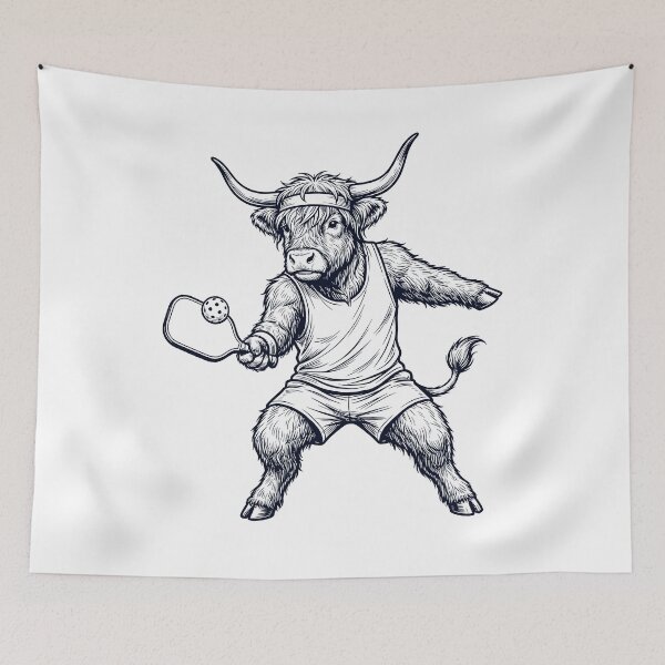 Item preview, Vintage Highland Cow Playing Pickleball Player Animal Lover designed and sold by DoodleTortle.