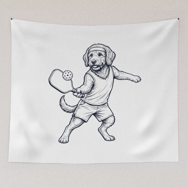 Item preview, Vintage Labradoodle Playing Pickleball Player Dog Lover designed and sold by DoodleTortle.