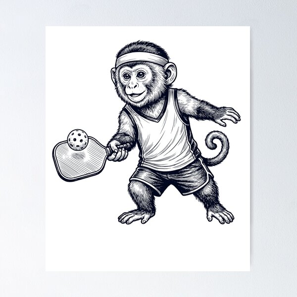 Item preview, Vintage Monkey Playing Pickleball Player Animal Lover designed and sold by DoodleTortle.