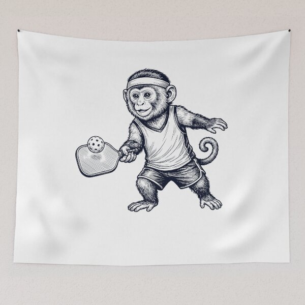 Item preview, Vintage Monkey Playing Pickleball Player Animal Lover designed and sold by DoodleTortle.