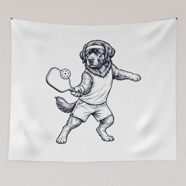 Item preview, Vintage Newfoundland Playing Pickleball Player Dog Lover designed and sold by DoodleTortle.