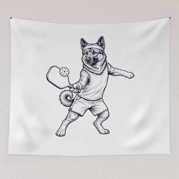 Item preview, Vintage Norwegian Elkhound Playing Pickleball Player Dog Lover designed and sold by DoodleTortle.
