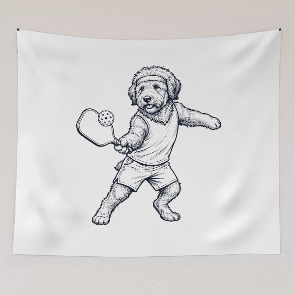 Item preview, Vintage Old English Sheepdog Playing Pickleball Player Dog Lover designed and sold by DoodleTortle.