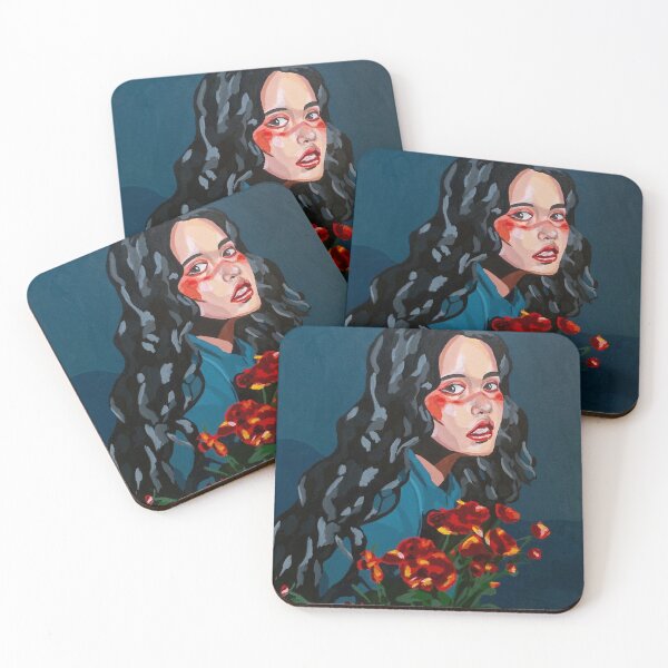 Item preview, Portrait of a woman with red flowers designed and sold by pencilIDK.