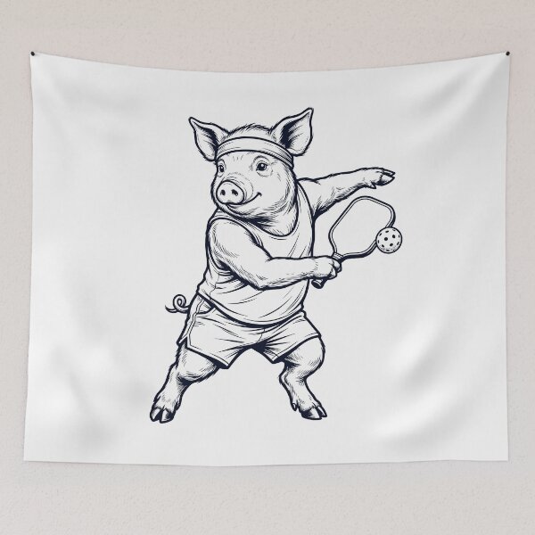 Item preview, Vintage Pig Playing Pickleball Player Animal Lover designed and sold by DoodleTortle.