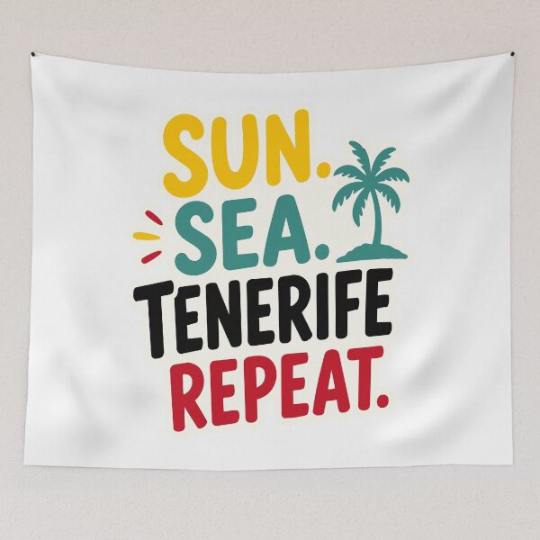 Item preview, 'Sun Sea Tenerife Repeat' Spain Travel Quote Sticker – Beach Vacation Sticker designed and sold by Olivra.