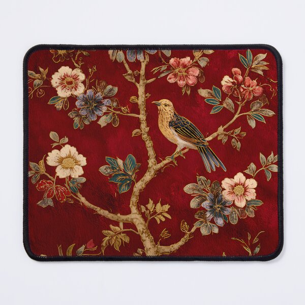 Item preview, Strawberry Color Silk Floral Bird on Branch Carpet designed and sold by GrinGalore.