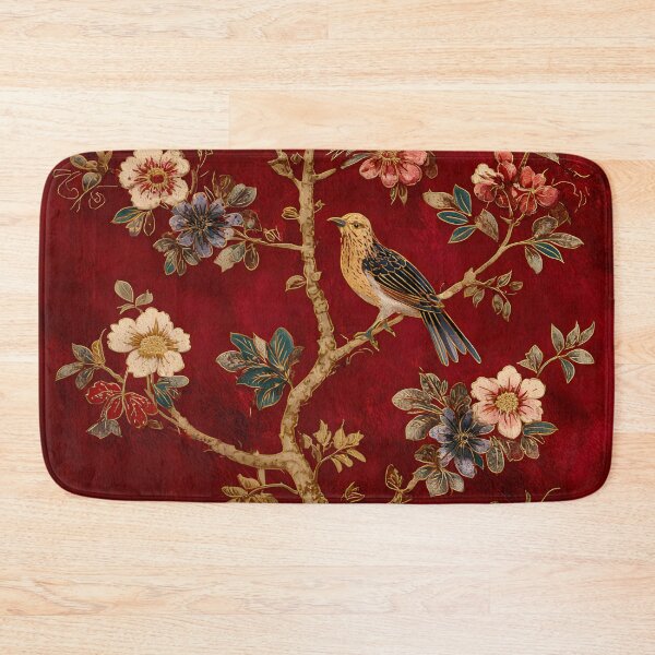 Item preview, Strawberry Color Silk Floral Bird on Branch Carpet designed and sold by GrinGalore.
