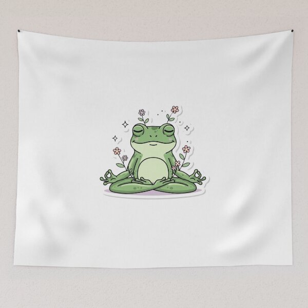 Item preview, Peaceful Zen Frog with Flowers | Cute Botanical Meditation Frog Art designed and sold by MMK1SHOP.