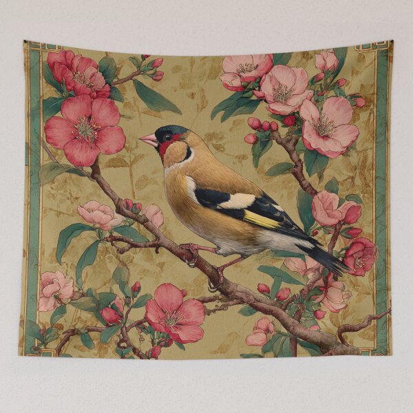 Item preview, Khaki Silk Floral Bird Goldfinch on Branch Decorative designed and sold by GrinGalore.