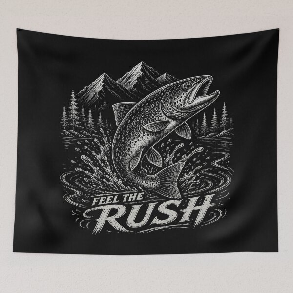 Item preview, Feel The Rush – Aggressive Trout Strike | Premium Fly Fishing White Ink Design designed and sold by Tomasz  Siennicki.