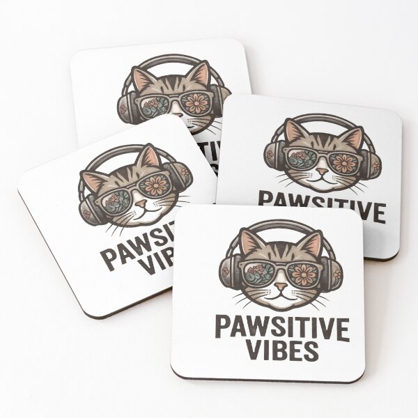 Item preview, Pawsitive Vibes - Cute Cat with Headphones and Floral Sunglasses designed and sold by abdosArts1.