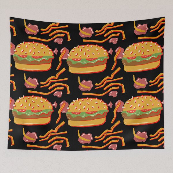 Item preview, Retro Diner Burger & Fries Pattern designed and sold by artofthebart.