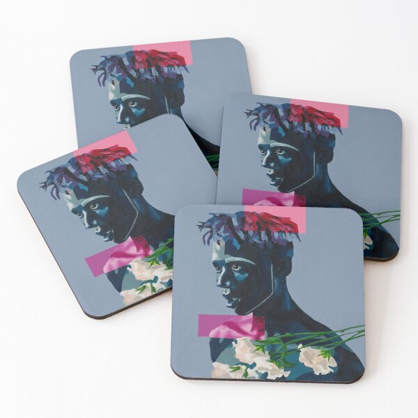 Item preview, Portrait of a blue man with pink flowers designed and sold by pencilIDK.