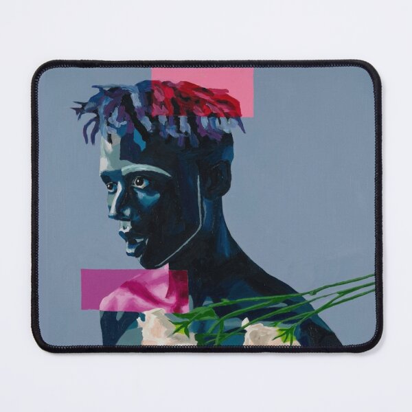 Item preview, Portrait of a blue man with pink flowers designed and sold by pencilIDK.