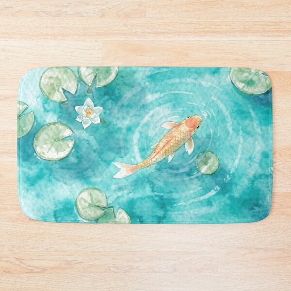Item preview, Gold Fish Pond Koi Fish Pond Underwater Beach Ocean Pool Watercolour Art Koi Bath mat Pond bath mat koi pond bath mat designed and sold by nomu-nomu.