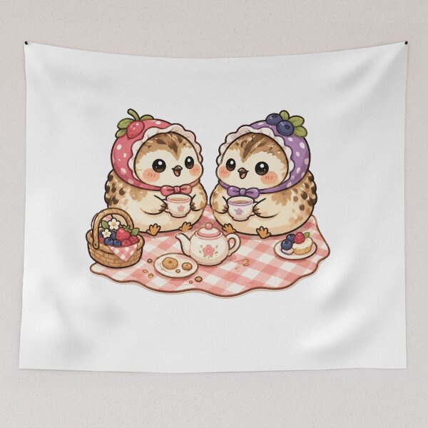 Item preview, Cute Birds Tea Party Kawaii Cottagecore Picnic Aesthetic Design designed and sold by InkWanderStudio.