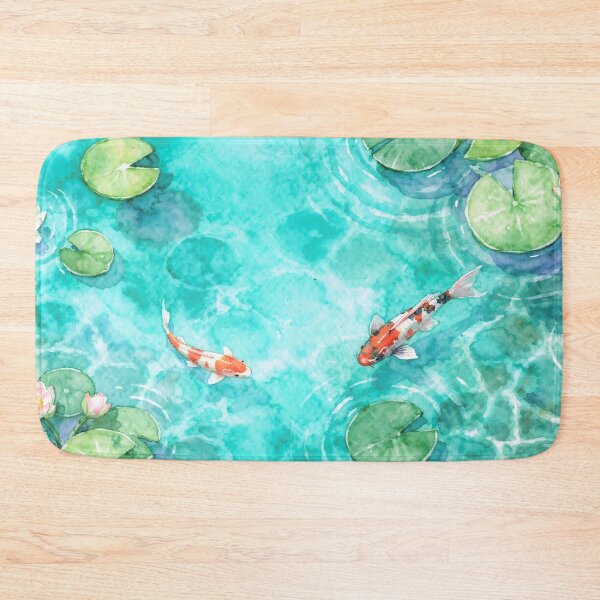 Item preview, Koi Fish Pond Underwater Beach Ocean Pool Watercolour Art Koi Bath mat Pond bath mat koi pond bath mat designed and sold by nomu-nomu.