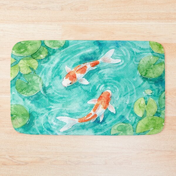 Item preview, Koi Fish Pond Underwater Beach Ocean Pool Watercolour Art Koi Bath mat Pond bath mat koi pond bath mat designed and sold by nomu-nomu.