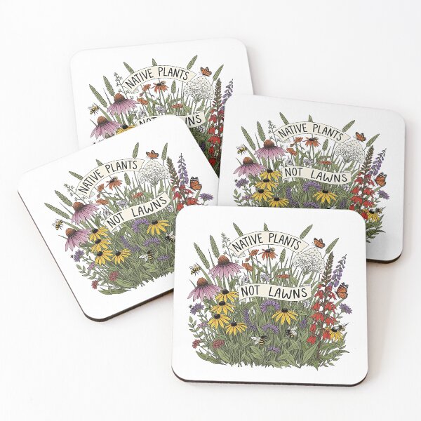 Item preview, Native Plants Not Lawns Illustration with Wildflowers and Bees designed and sold by SholoStudio.