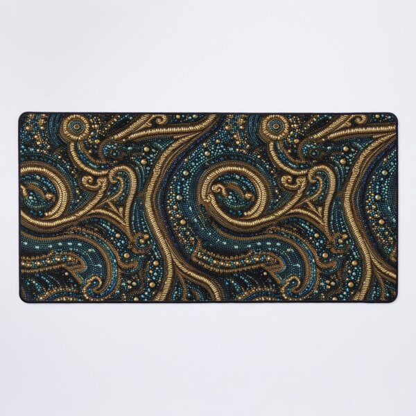 Item preview, Ornate Gold and Teal Filigree - Intricate Beaded Embroidery Pattern designed and sold by pinkal.
