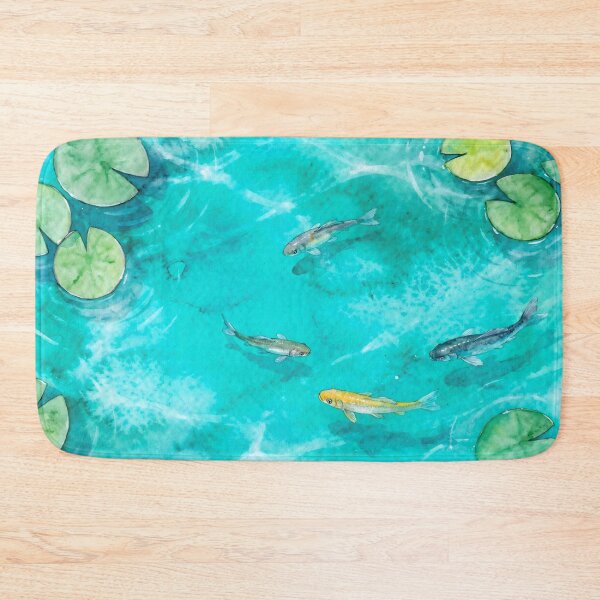 Item preview, Gold Fish Pond Koi Fish Pond Underwater Beach Ocean Pool Watercolour Art Koi Bath mat Pond bath mat koi pond bath mat designed and sold by nomu-nomu.