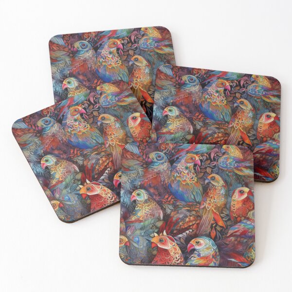 Item preview, Tropical Mosaic Parrots - Vibrant Folk Art Bird Pattern designed and sold by pinkal.