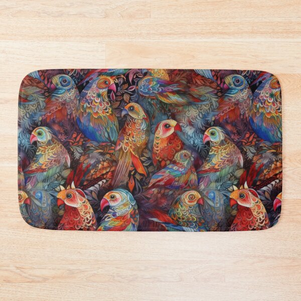 Item preview, Tropical Mosaic Parrots - Vibrant Folk Art Bird Pattern designed and sold by pinkal.