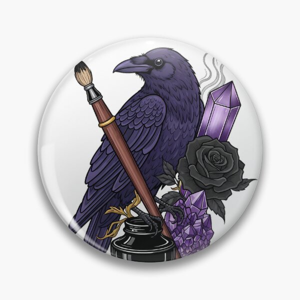 Artikelvorschau, Amethyst-Kristall-Raben-Tuschepinsel und Geschenkset mit schwarzer Rose entworfen und verkauft von IllumeInk.