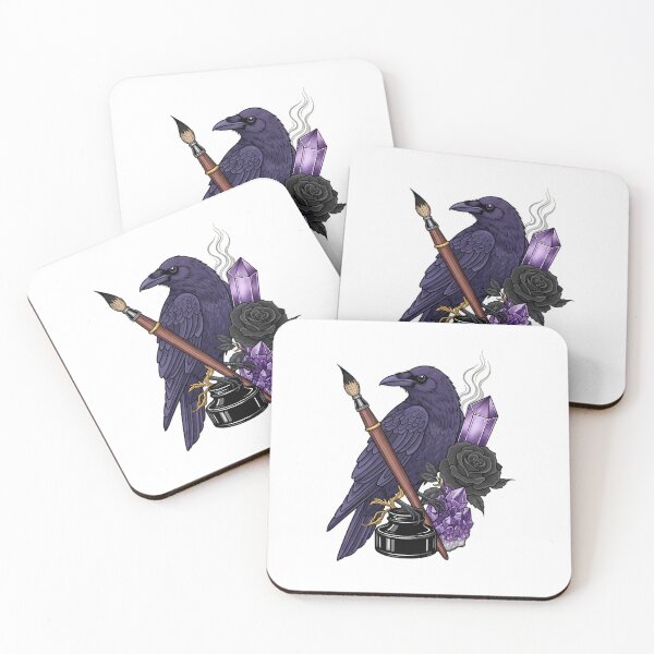 Artikelvorschau, Amethyst-Kristall-Raben-Tuschepinsel und Geschenkset mit schwarzer Rose entworfen und verkauft von IllumeInk.
