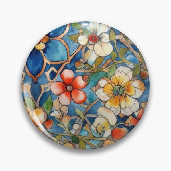 Item preview, Mediterranean Stained Glass Florals - Blue and Gold Mosaic Pattern designed and sold by pinkal.