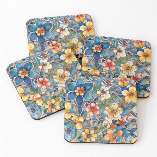 Item preview, Mediterranean Stained Glass Florals - Blue and Gold Mosaic Pattern designed and sold by pinkal.
