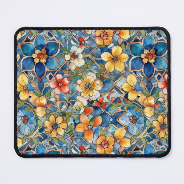 Item preview, Mediterranean Stained Glass Florals - Blue and Gold Mosaic Pattern designed and sold by pinkal.