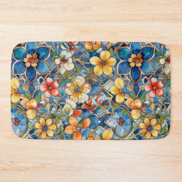 Item preview, Mediterranean Stained Glass Florals - Blue and Gold Mosaic Pattern designed and sold by pinkal.