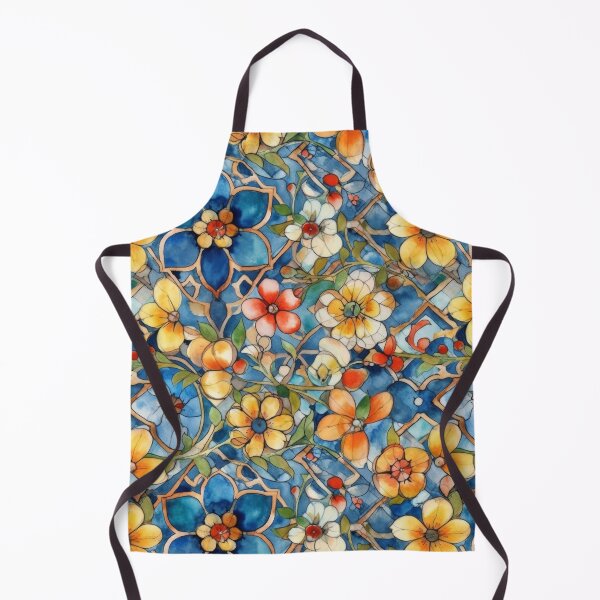 Item preview, Mediterranean Stained Glass Florals - Blue and Gold Mosaic Pattern designed and sold by pinkal.