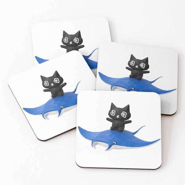 Item preview, Low Poly Black Cat Riding Manta Ray designed and sold by PawsInBloom.