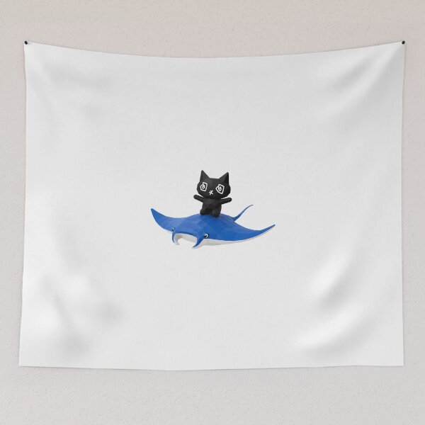 Item preview, Low Poly Black Cat Riding Manta Ray designed and sold by PawsInBloom.