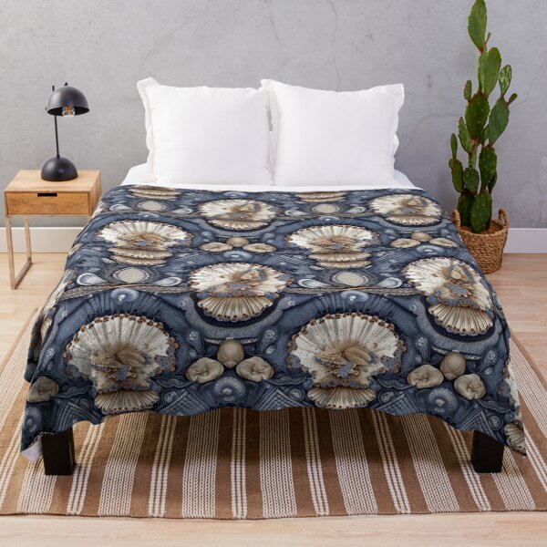 Item preview, Vintage Oceanic Assemblage - Ornate Blue and Cream Seashell Pattern designed and sold by pinkal.