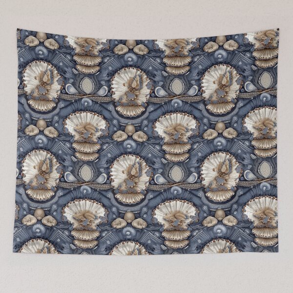 Item preview, Vintage Oceanic Assemblage - Ornate Blue and Cream Seashell Pattern designed and sold by pinkal.
